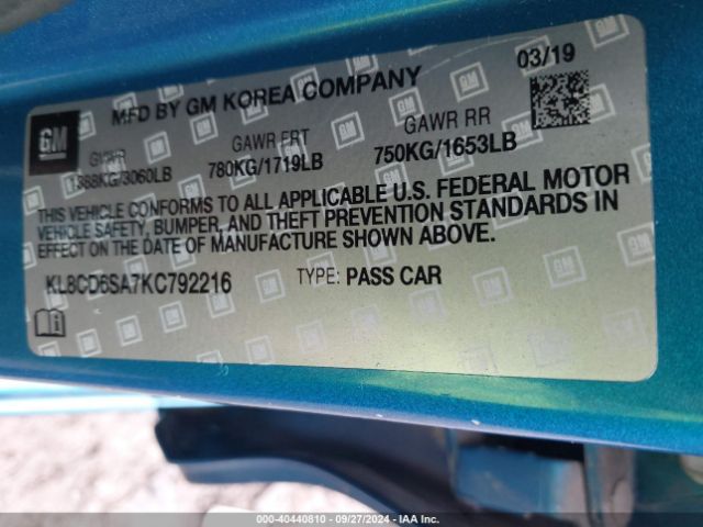 Photo 8 VIN: KL8CD6SA7KC792216 - CHEVROLET SPARK 