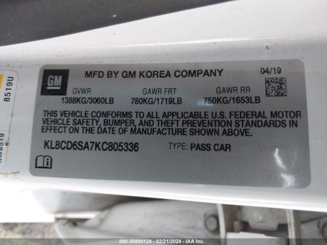 Photo 8 VIN: KL8CD6SA7KC805336 - CHEVROLET SPARK 