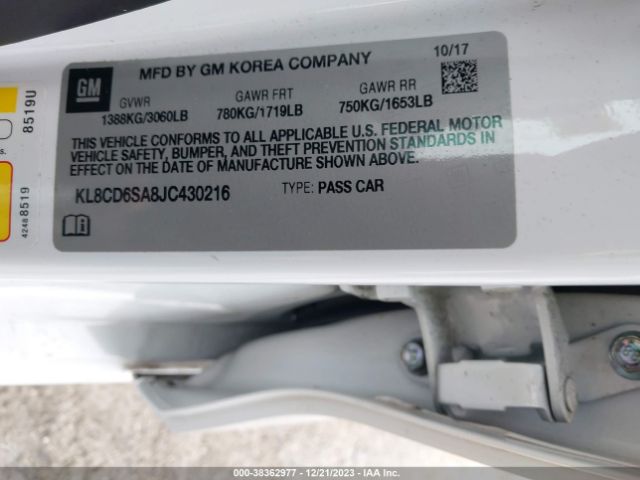 Photo 8 VIN: KL8CD6SA8JC430216 - CHEVROLET SPARK 