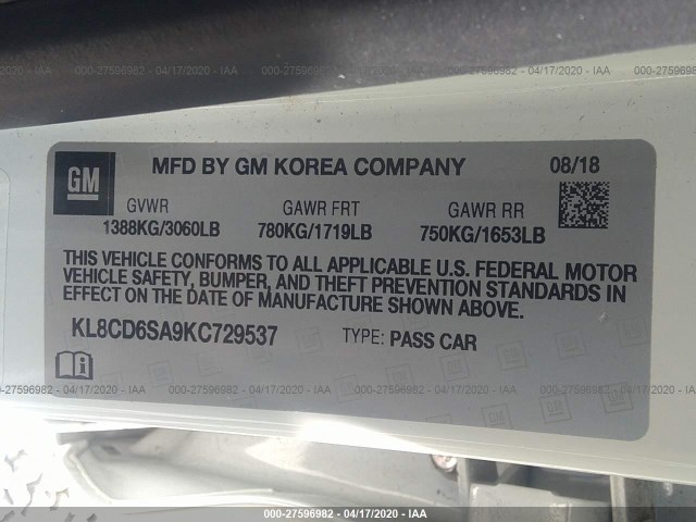 Photo 8 VIN: KL8CD6SA9KC729537 - CHEVROLET SPARK 