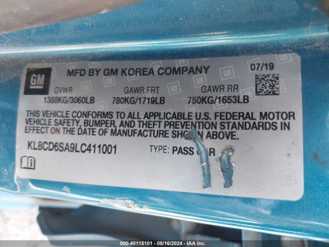 Photo 8 VIN: KL8CD6SA9LC411001 - CHEVROLET SPARK 