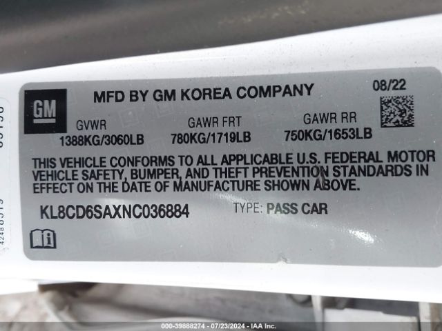 Photo 8 VIN: KL8CD6SAXNC036884 - CHEVROLET SPARK 