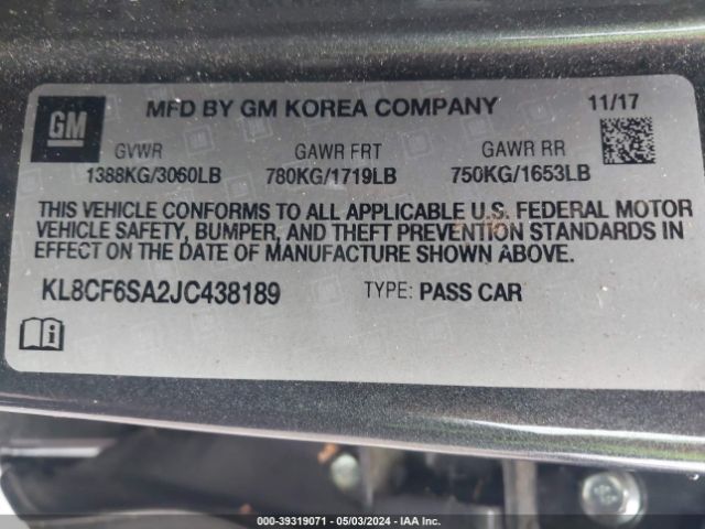 Photo 8 VIN: KL8CF6SA2JC438189 - CHEVROLET SPARK 