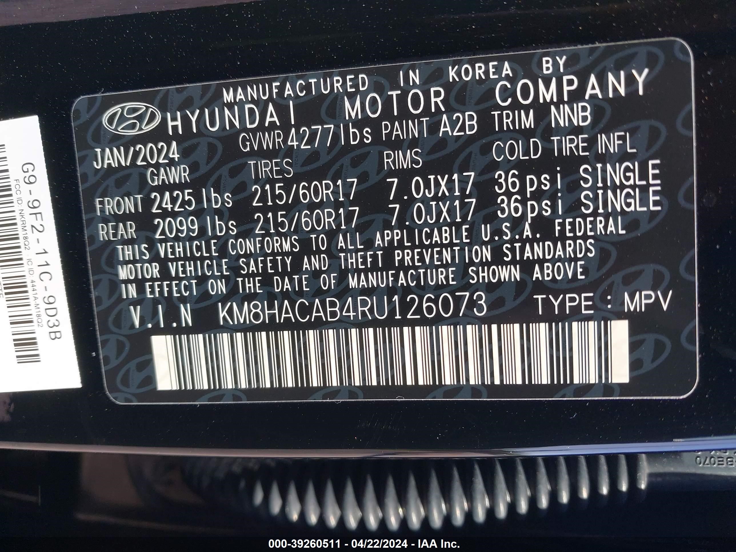 Photo 4 VIN: KM8HACAB4RU126073 - HYUNDAI KONA 