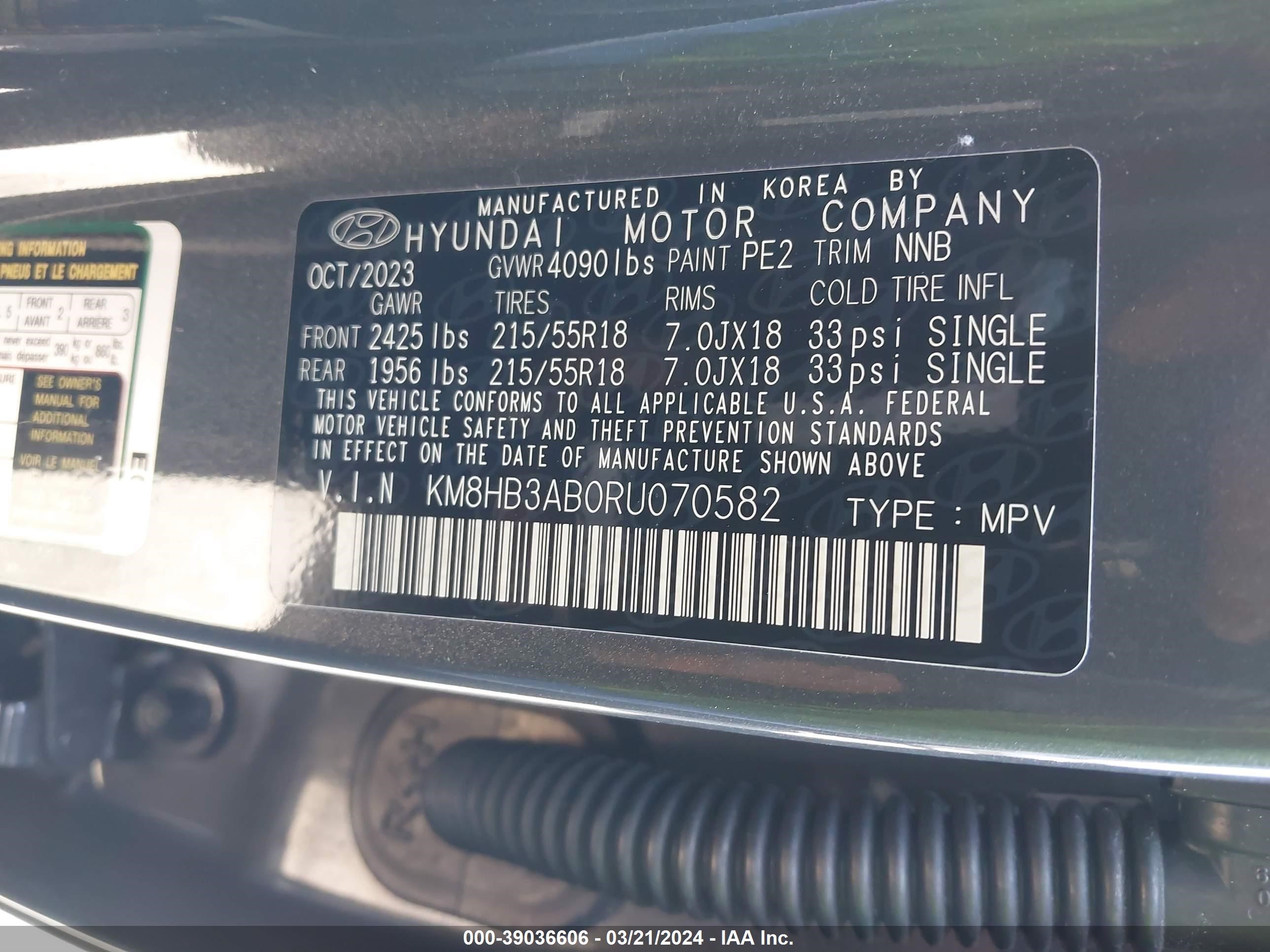 Photo 8 VIN: KM8HB3AB0RU070582 - HYUNDAI KONA 