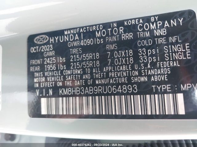 Photo 8 VIN: KM8HB3AB9RU064893 - HYUNDAI KONA ELECTRIC 