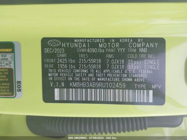 Photo 8 VIN: KM8HB3AB9RU102459 - HYUNDAI KONA 