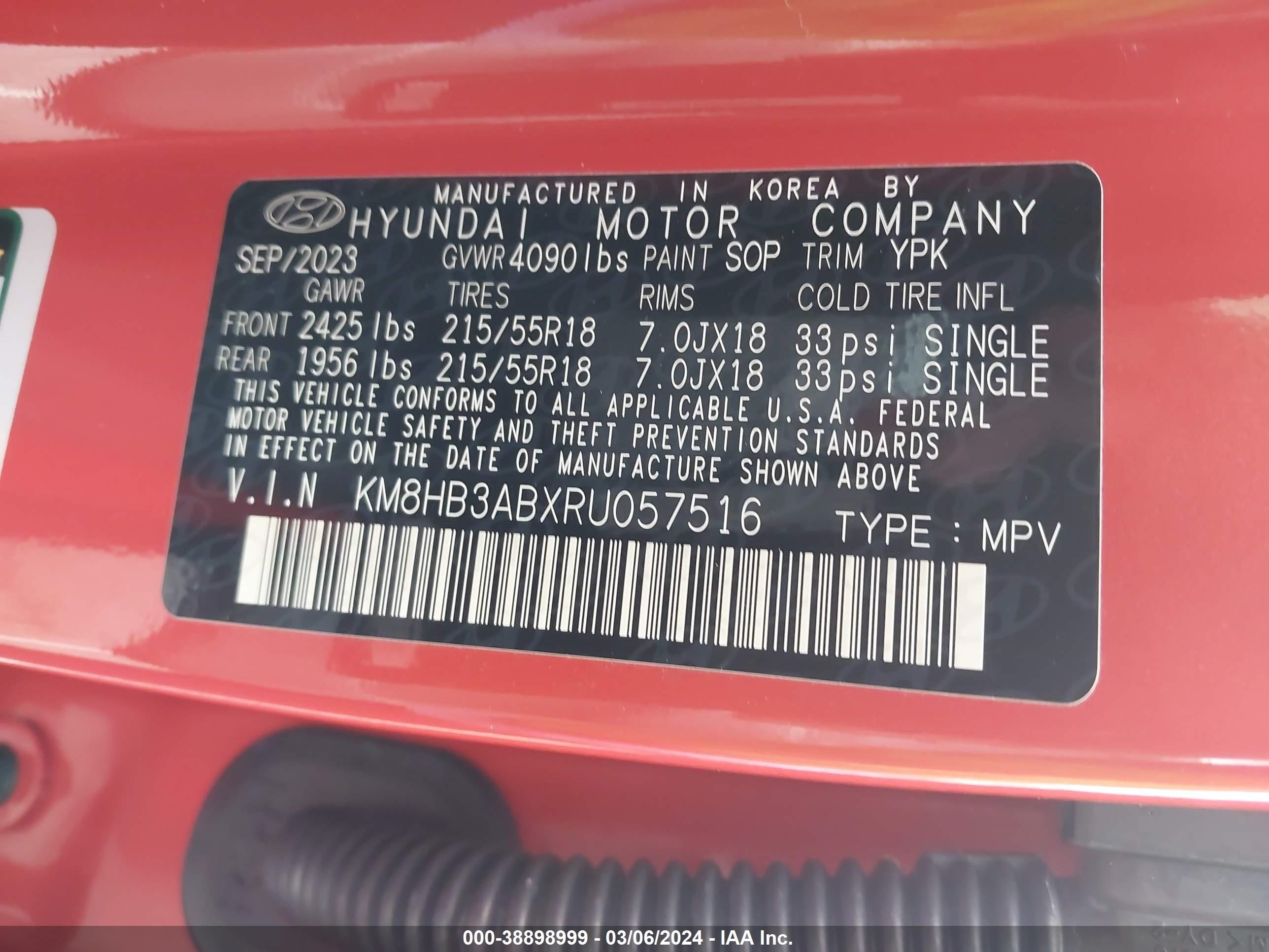 Photo 8 VIN: KM8HB3ABXRU057516 - HYUNDAI KONA 