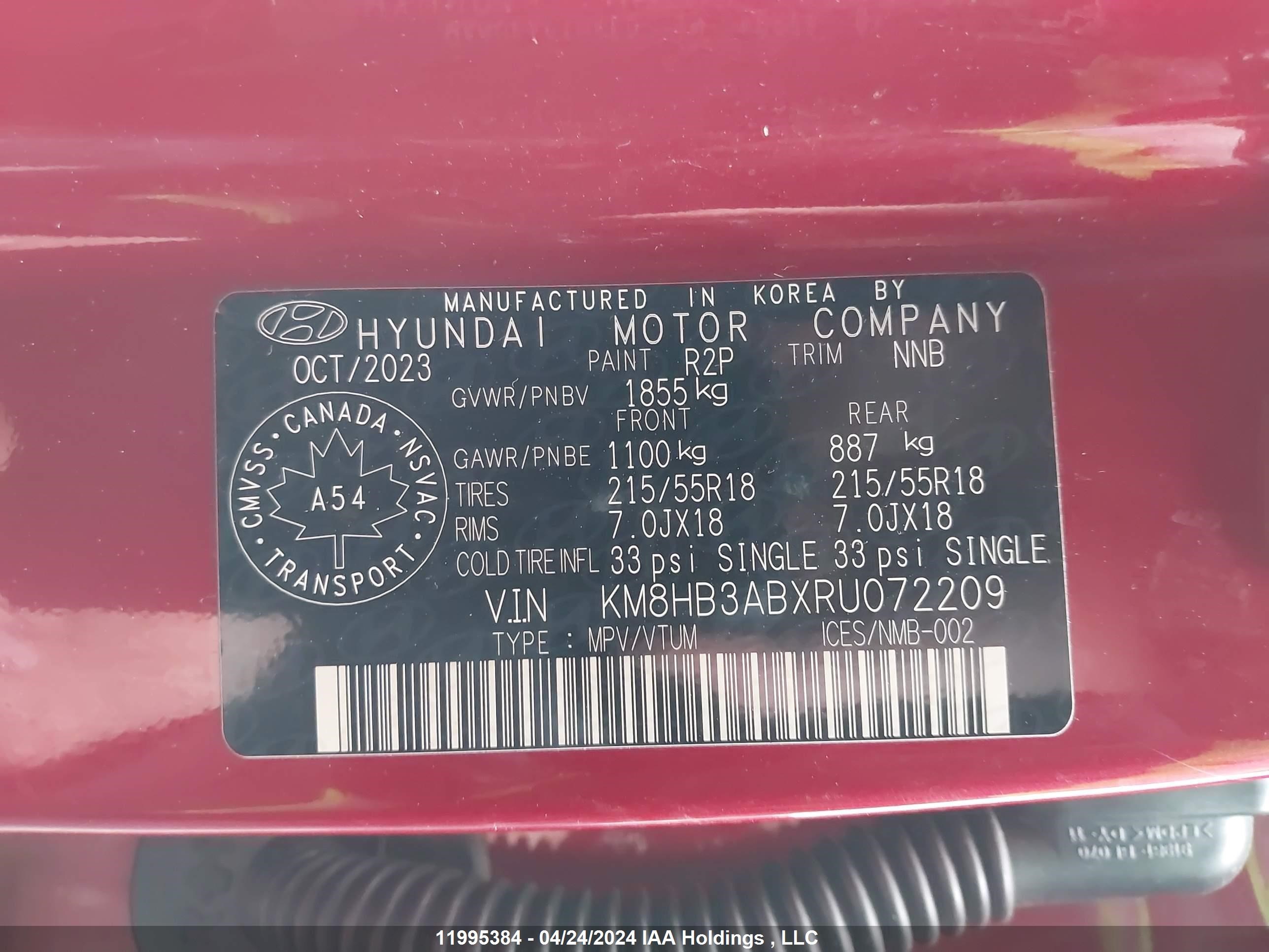 Photo 8 VIN: KM8HB3ABXRU072209 - HYUNDAI KONA 