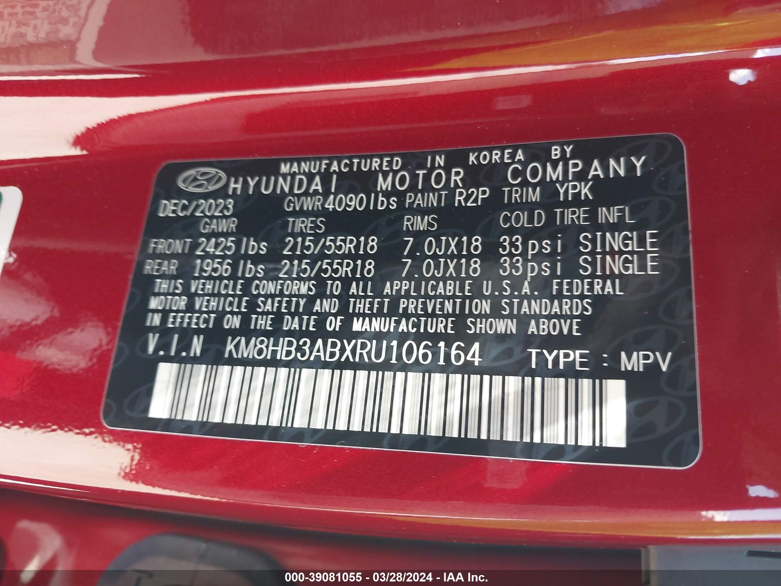 Photo 8 VIN: KM8HB3ABXRU106164 - HYUNDAI KONA 