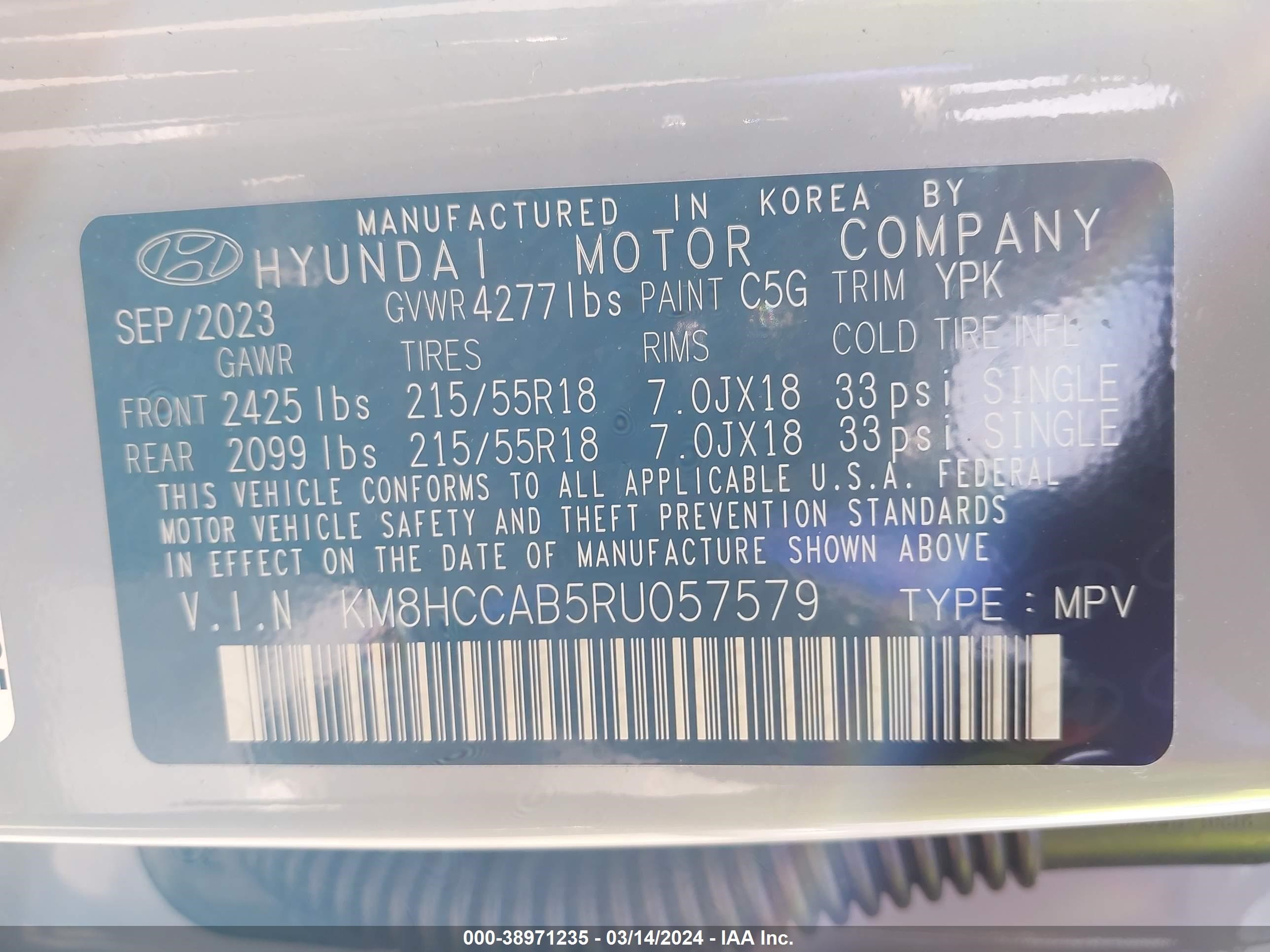 Photo 8 VIN: KM8HCCAB5RU057579 - HYUNDAI KONA 