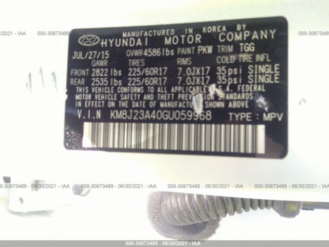 Photo 8 VIN: KM8J23A40GU059968 - HYUNDAI TUCSON 