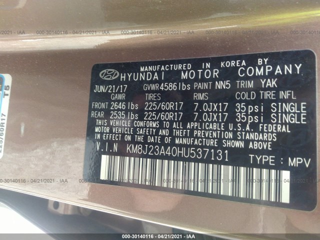 Photo 8 VIN: KM8J23A40HU537131 - HYUNDAI TUCSON 