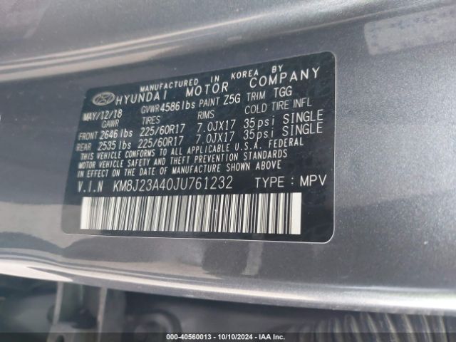 Photo 8 VIN: KM8J23A40JU761232 - HYUNDAI TUCSON 