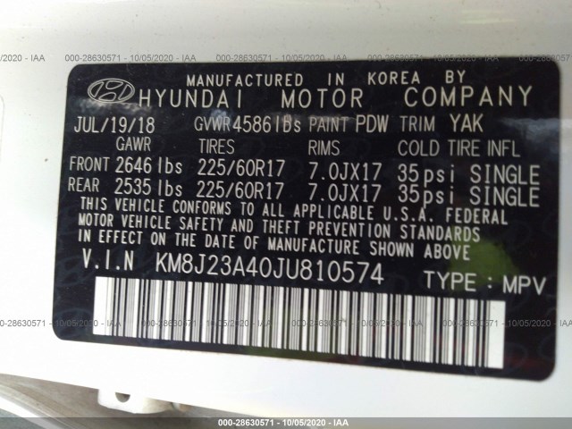 Photo 8 VIN: KM8J23A40JU810574 - HYUNDAI TUCSON 