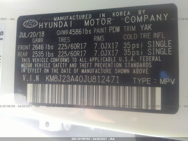 Photo 8 VIN: KM8J23A40JU812471 - HYUNDAI TUCSON 