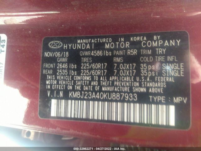 Photo 8 VIN: KM8J23A40KU887933 - HYUNDAI TUCSON 