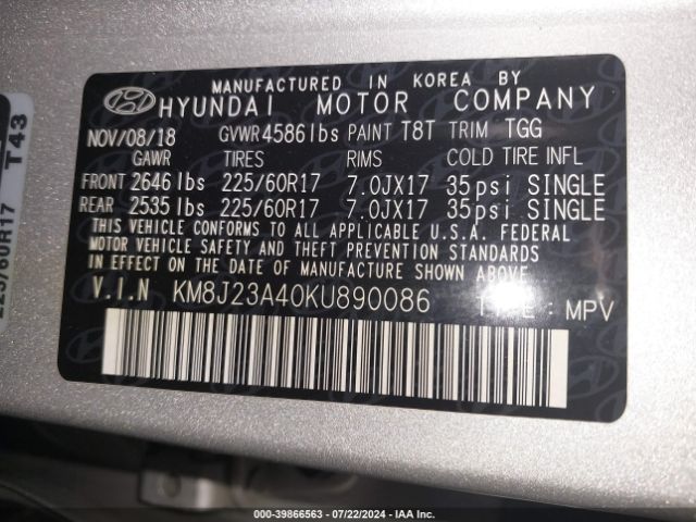 Photo 8 VIN: KM8J23A40KU890086 - HYUNDAI TUCSON 