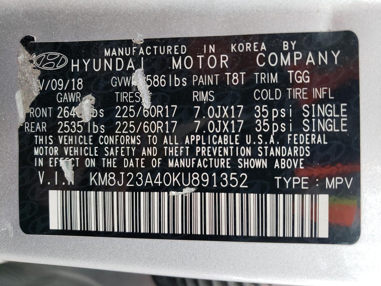 Photo 11 VIN: KM8J23A40KU891352 - HYUNDAI TUCSON 