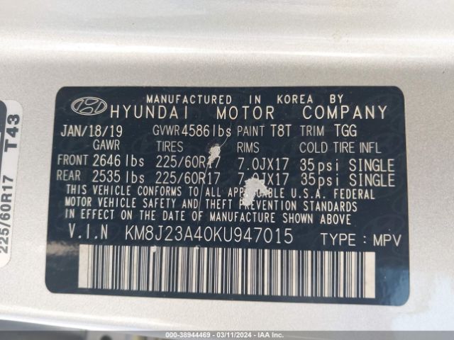 Photo 8 VIN: KM8J23A40KU947015 - HYUNDAI TUCSON 