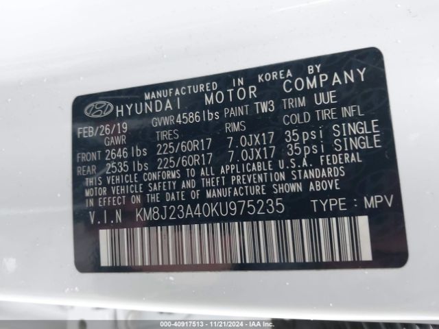 Photo 8 VIN: KM8J23A40KU975235 - HYUNDAI TUCSON 