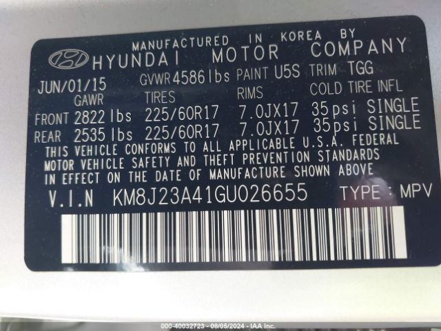 Photo 8 VIN: KM8J23A41GU026655 - HYUNDAI TUCSON 