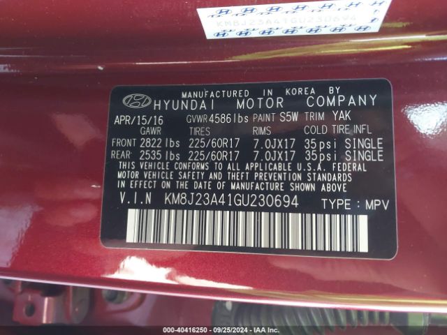 Photo 8 VIN: KM8J23A41GU230694 - HYUNDAI TUCSON 