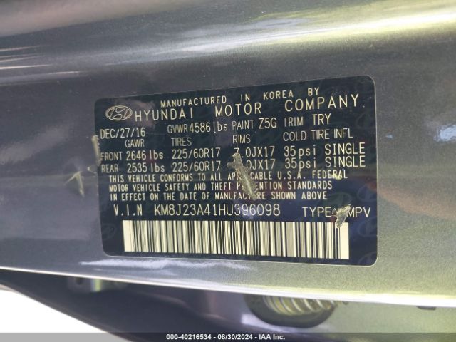 Photo 8 VIN: KM8J23A41HU396098 - HYUNDAI TUCSON 