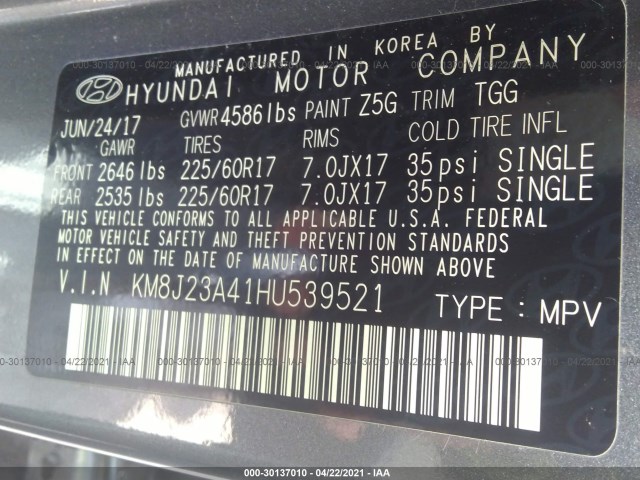 Photo 8 VIN: KM8J23A41HU539521 - HYUNDAI TUCSON 