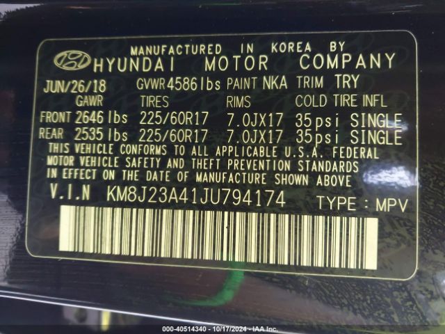 Photo 8 VIN: KM8J23A41JU794174 - HYUNDAI TUCSON 