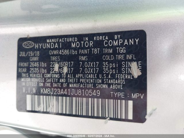 Photo 8 VIN: KM8J23A41JU810549 - HYUNDAI TUCSON 