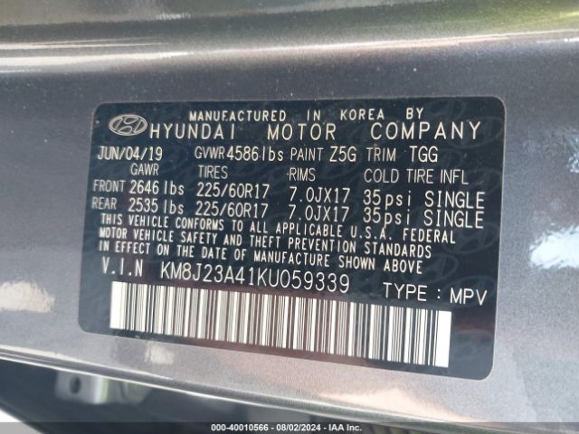 Photo 8 VIN: KM8J23A41KU059339 - HYUNDAI TUCSON 