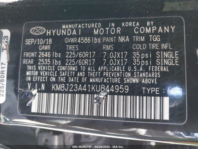 Photo 8 VIN: KM8J23A41KU844959 - HYUNDAI TUCSON 