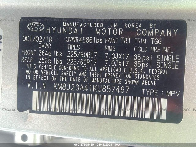 Photo 8 VIN: KM8J23A41KU857467 - HYUNDAI TUCSON 