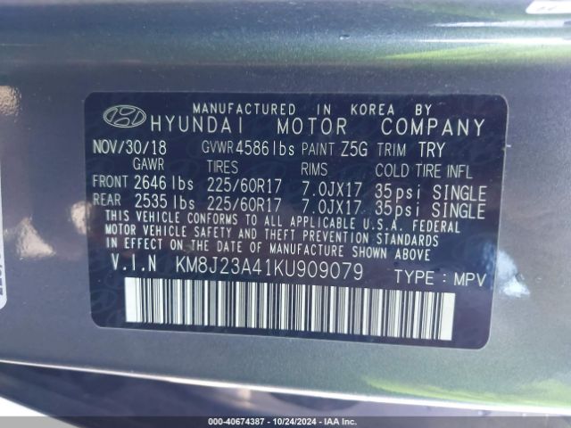 Photo 8 VIN: KM8J23A41KU909079 - HYUNDAI TUCSON 