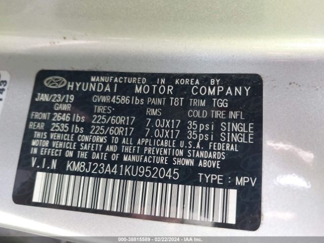 Photo 8 VIN: KM8J23A41KU952045 - HYUNDAI TUCSON 