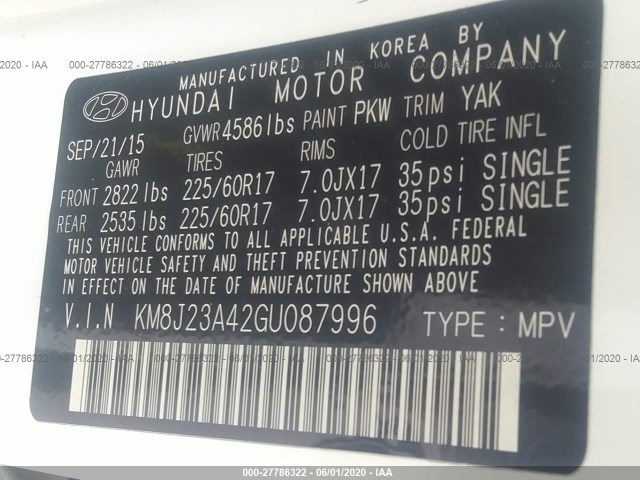 Photo 8 VIN: KM8J23A42GU087996 - HYUNDAI TUCSON 