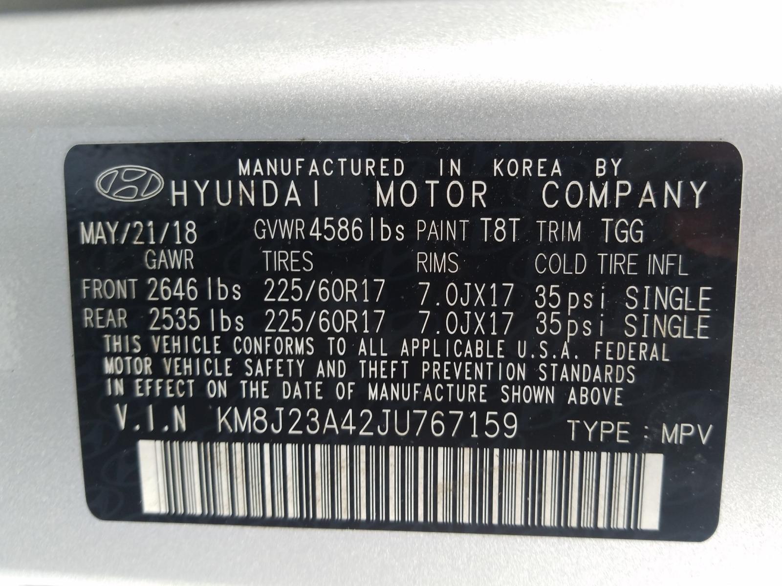 Photo 9 VIN: KM8J23A42JU767159 - HYUNDAI TUCSON SE 