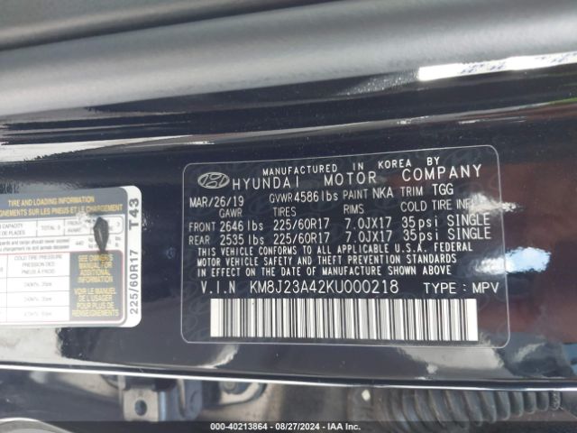 Photo 8 VIN: KM8J23A42KU000218 - HYUNDAI TUCSON 