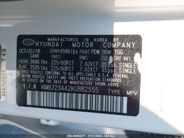 Photo 8 VIN: KM8J23A42KU882555 - HYUNDAI TUCSON 