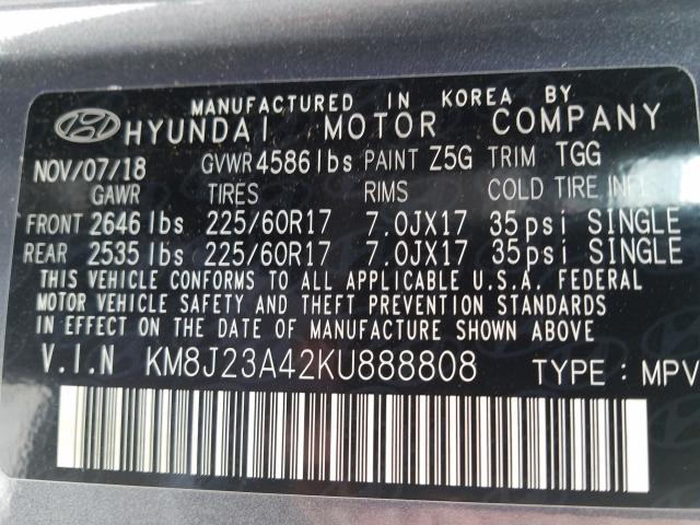 Photo 9 VIN: KM8J23A42KU888808 - HYUNDAI TUCSON 