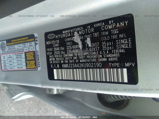 Photo 8 VIN: KM8J23A42KU902190 - HYUNDAI TUCSON 