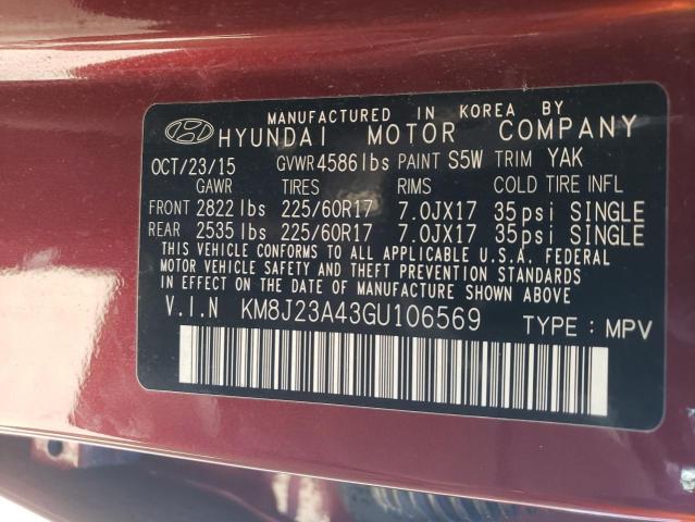 Photo 12 VIN: KM8J23A43GU106569 - HYUNDAI TUCSON 