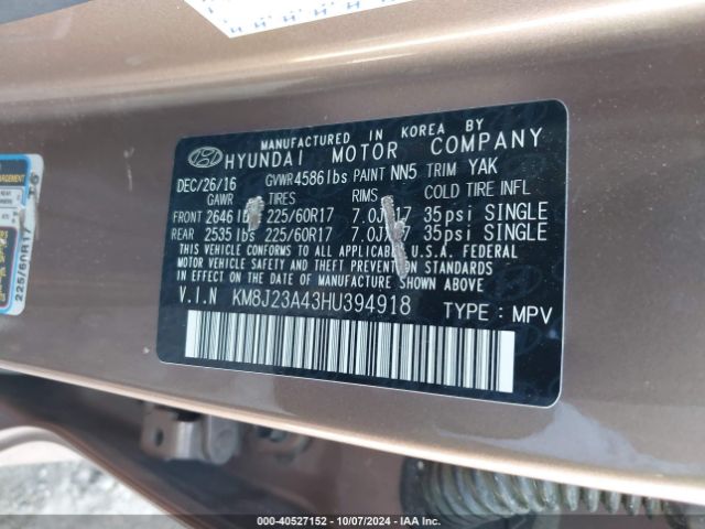 Photo 8 VIN: KM8J23A43HU394918 - HYUNDAI TUCSON 