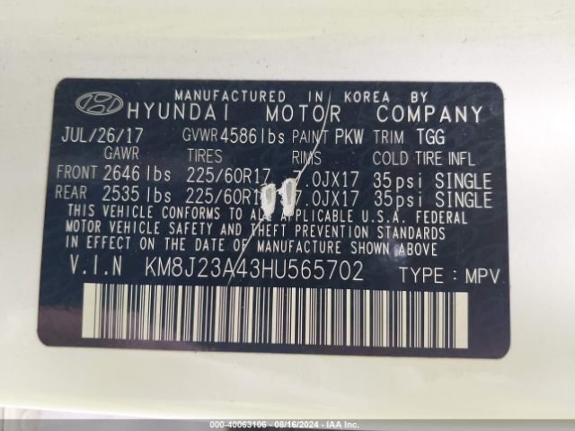 Photo 8 VIN: KM8J23A43HU565702 - HYUNDAI TUCSON 