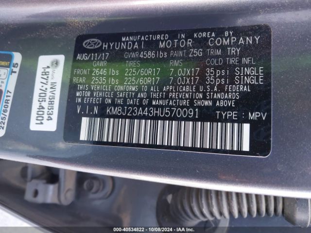 Photo 8 VIN: KM8J23A43HU570091 - HYUNDAI TUCSON 