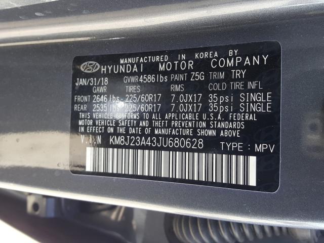 Photo 9 VIN: KM8J23A43JU680628 - HYUNDAI TUCSON SE 