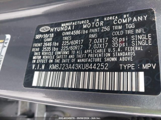 Photo 8 VIN: KM8J23A43KU844252 - HYUNDAI TUCSON 