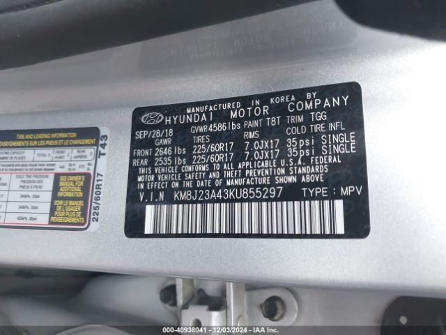 Photo 8 VIN: KM8J23A43KU855297 - HYUNDAI TUCSON 