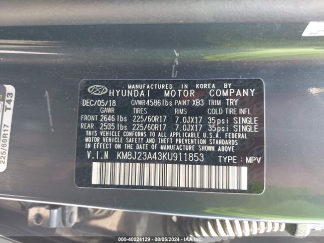 Photo 8 VIN: KM8J23A43KU911853 - HYUNDAI TUCSON 